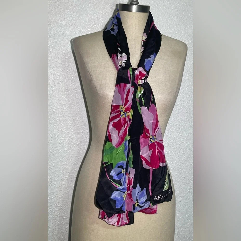Anne Klein women’s silk Floral Black Scarf